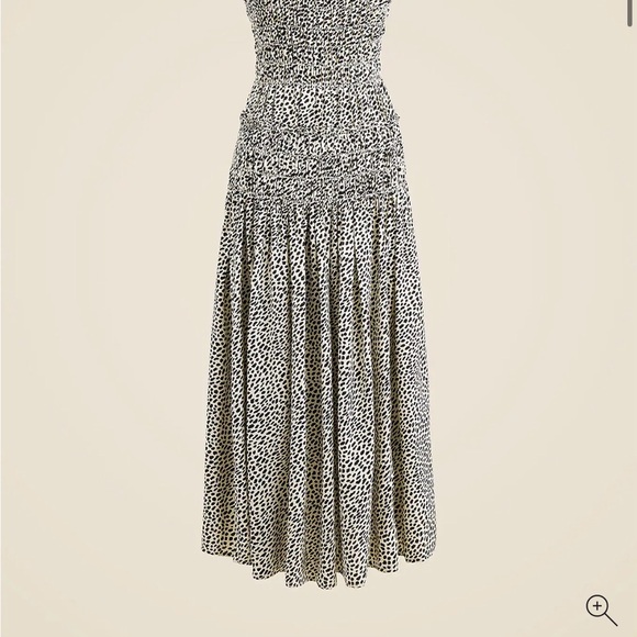 J. Crew Black and White Smocked Midi Dress with Tiered Skirt spots - Picture 5 of 6
